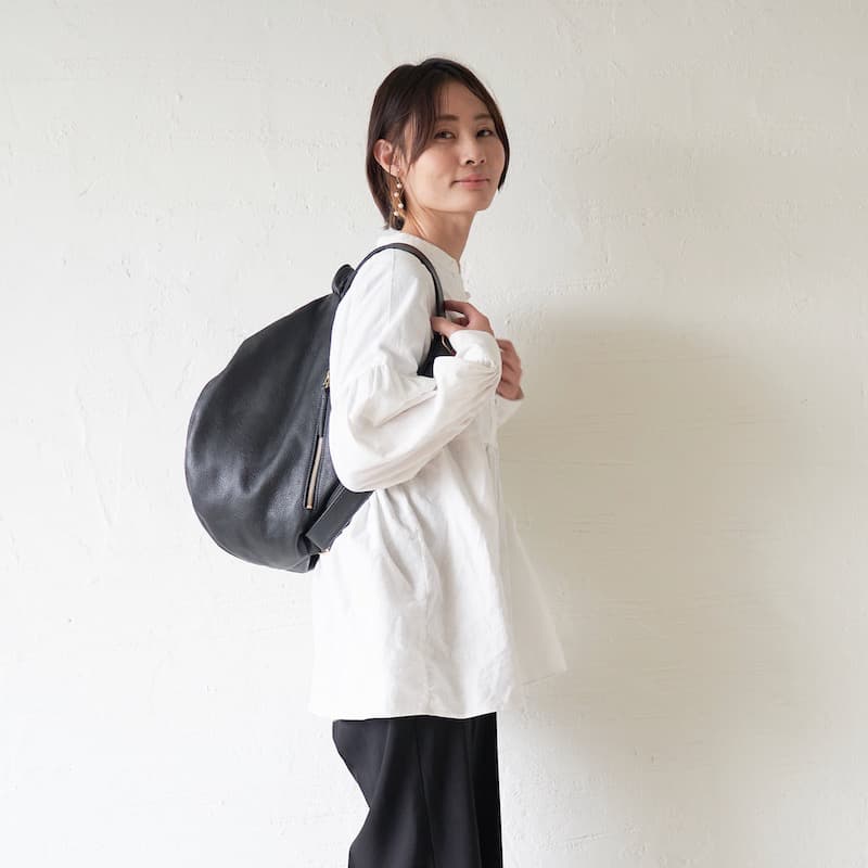 もりのがっこう、ころんとリュック本革Lブラック黒
