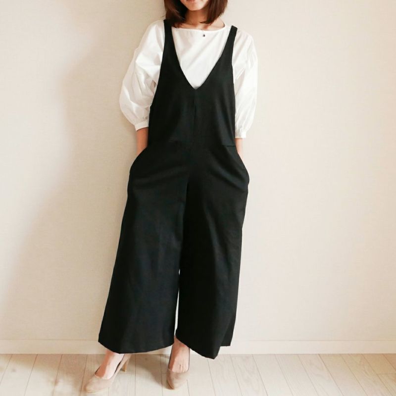 大人可愛いサロペットパンツブラック