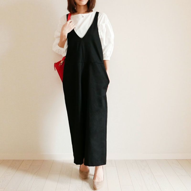 大人可愛いサロペットパンツブラック