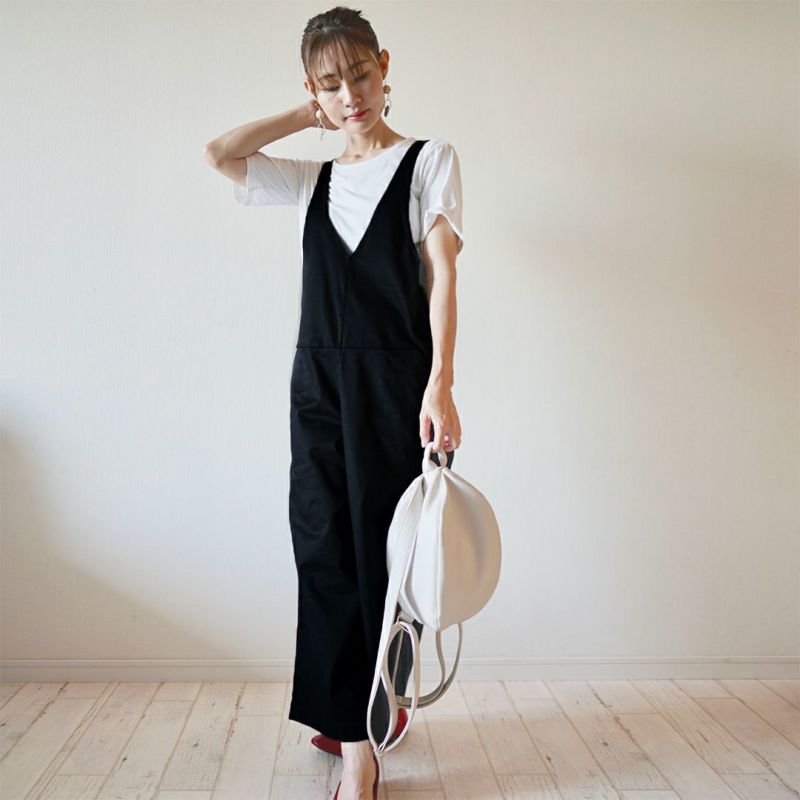 大人可愛いサロペットパンツブラック