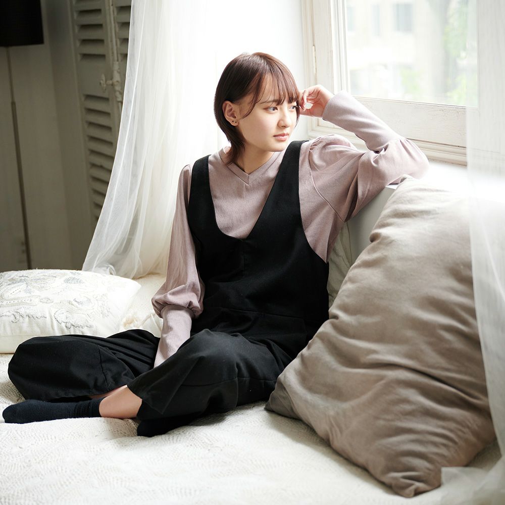 大人可愛いサロペットパンツブラック