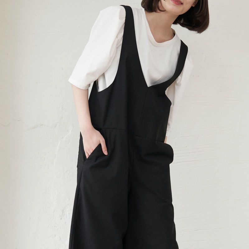 大人のサロペットパンツ黒ブラック