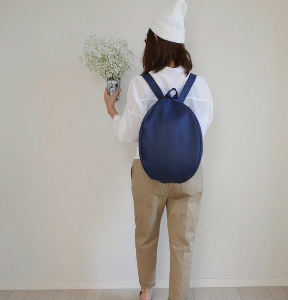 大人可愛いレザーリュックL本革ネイビー