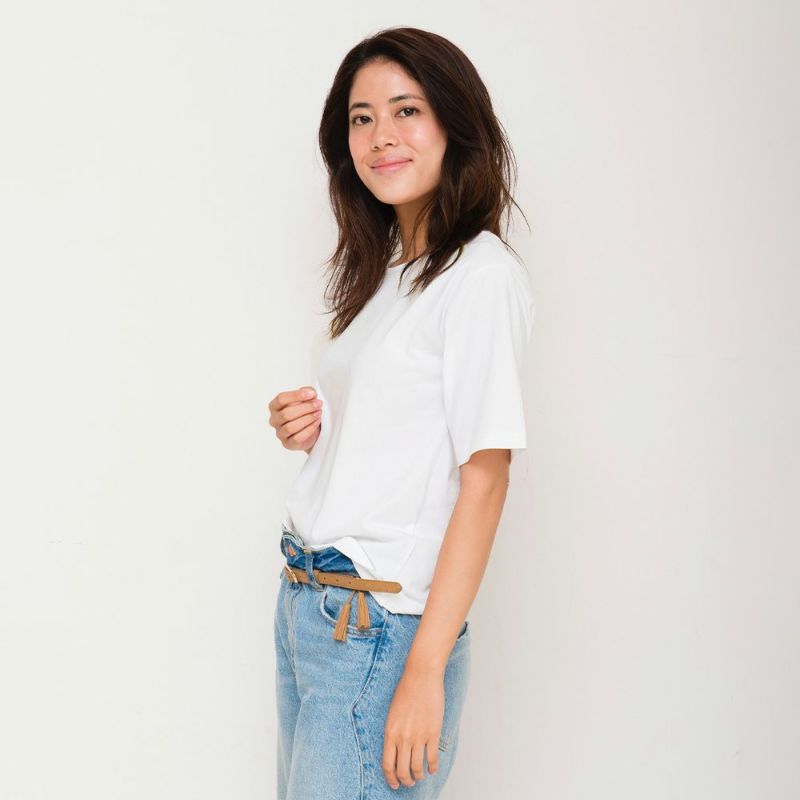 二の腕カバー大人の白Tシャツ（無地ホワイト）レディース滑らかコットン生地