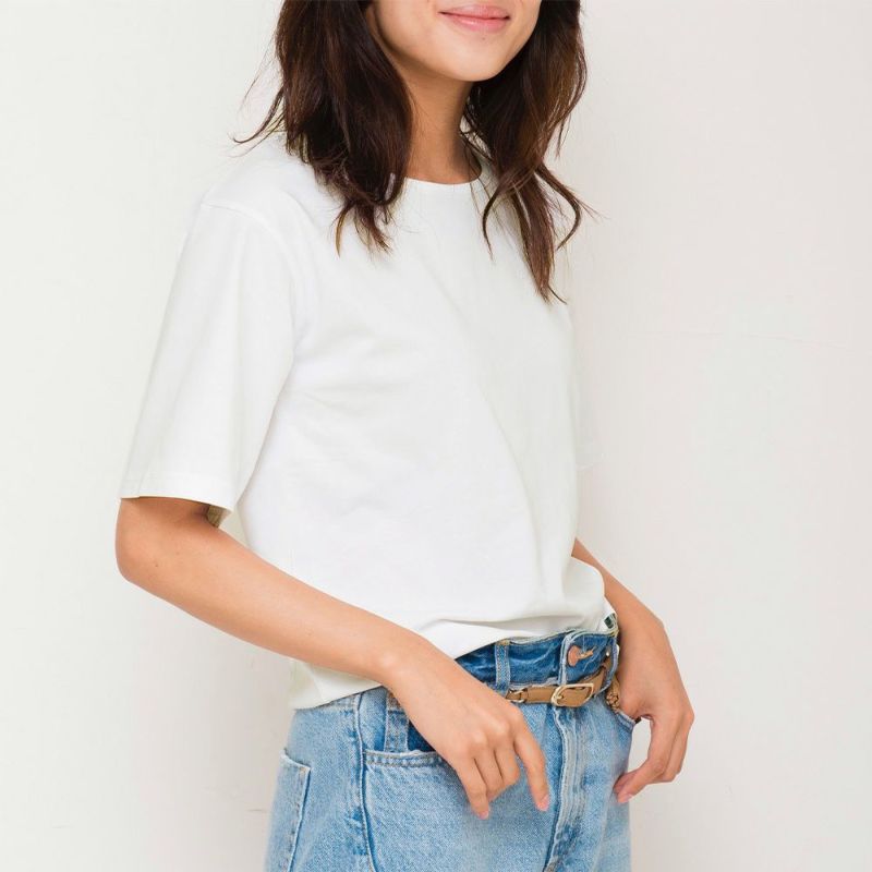 二の腕カバー大人の白Tシャツ（無地ホワイト）レディース滑らかコットン生地
