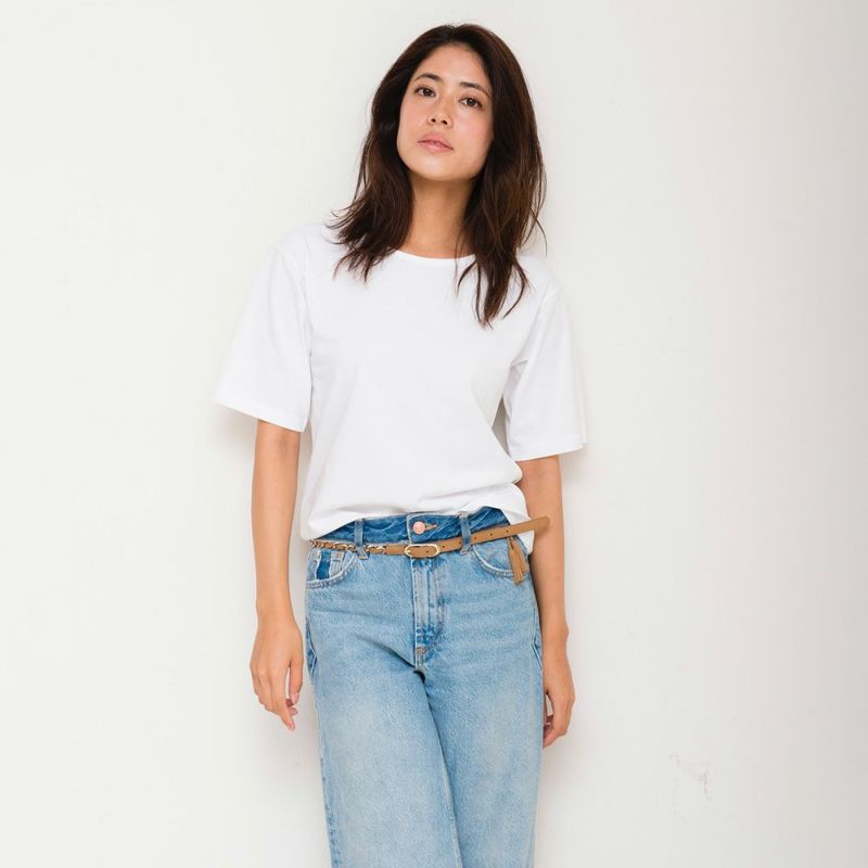 二の腕カバー大人の白Tシャツ（無地ホワイト）レディース滑らかコットン生地