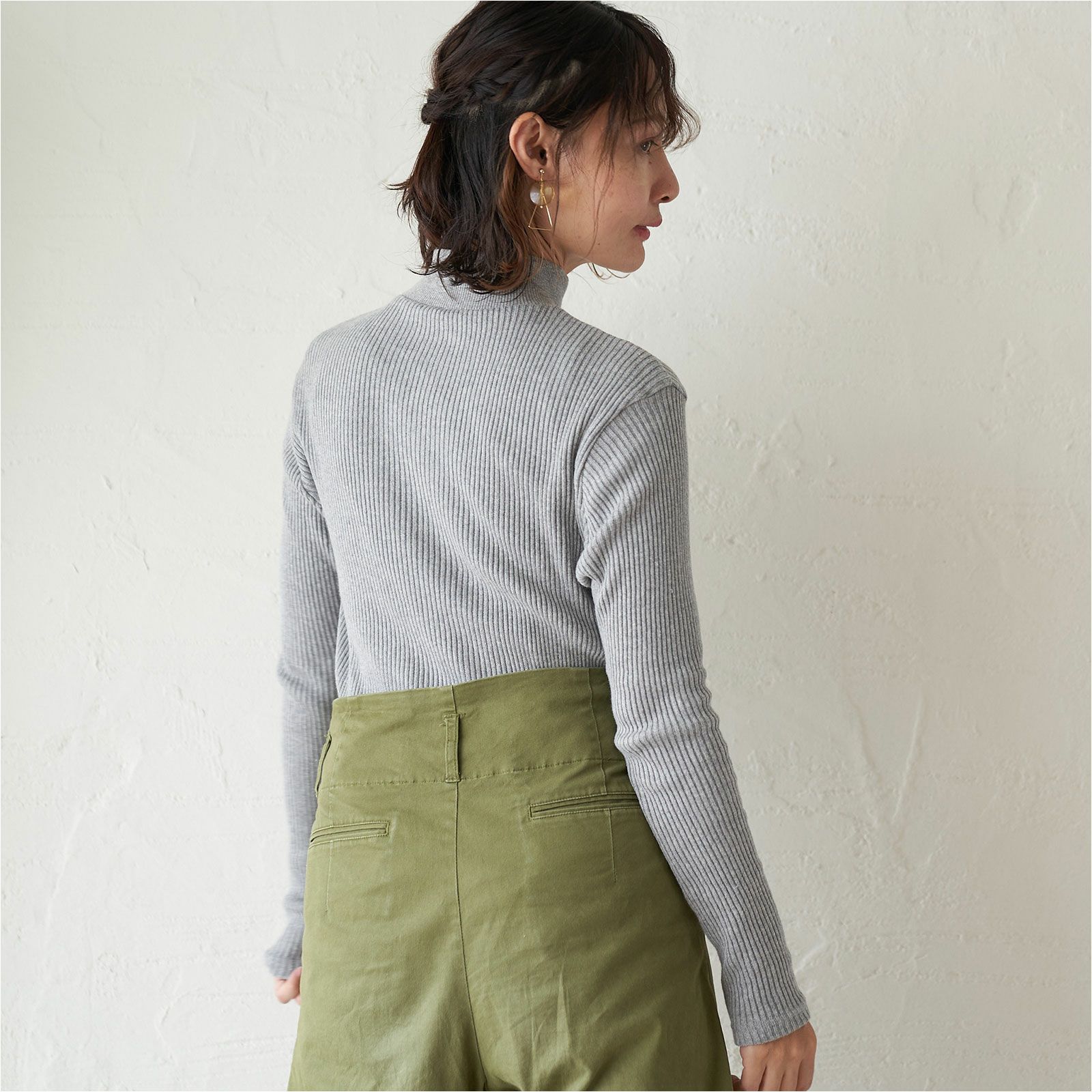 ベルト付きワイドパンツカーキ