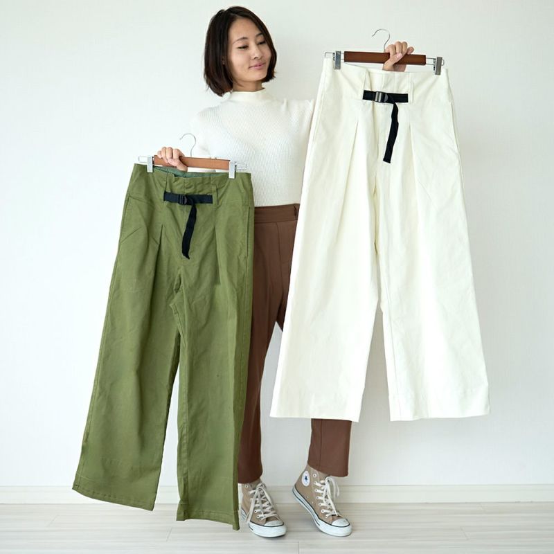 ホワイトワイドベイカーパンツ白レディース