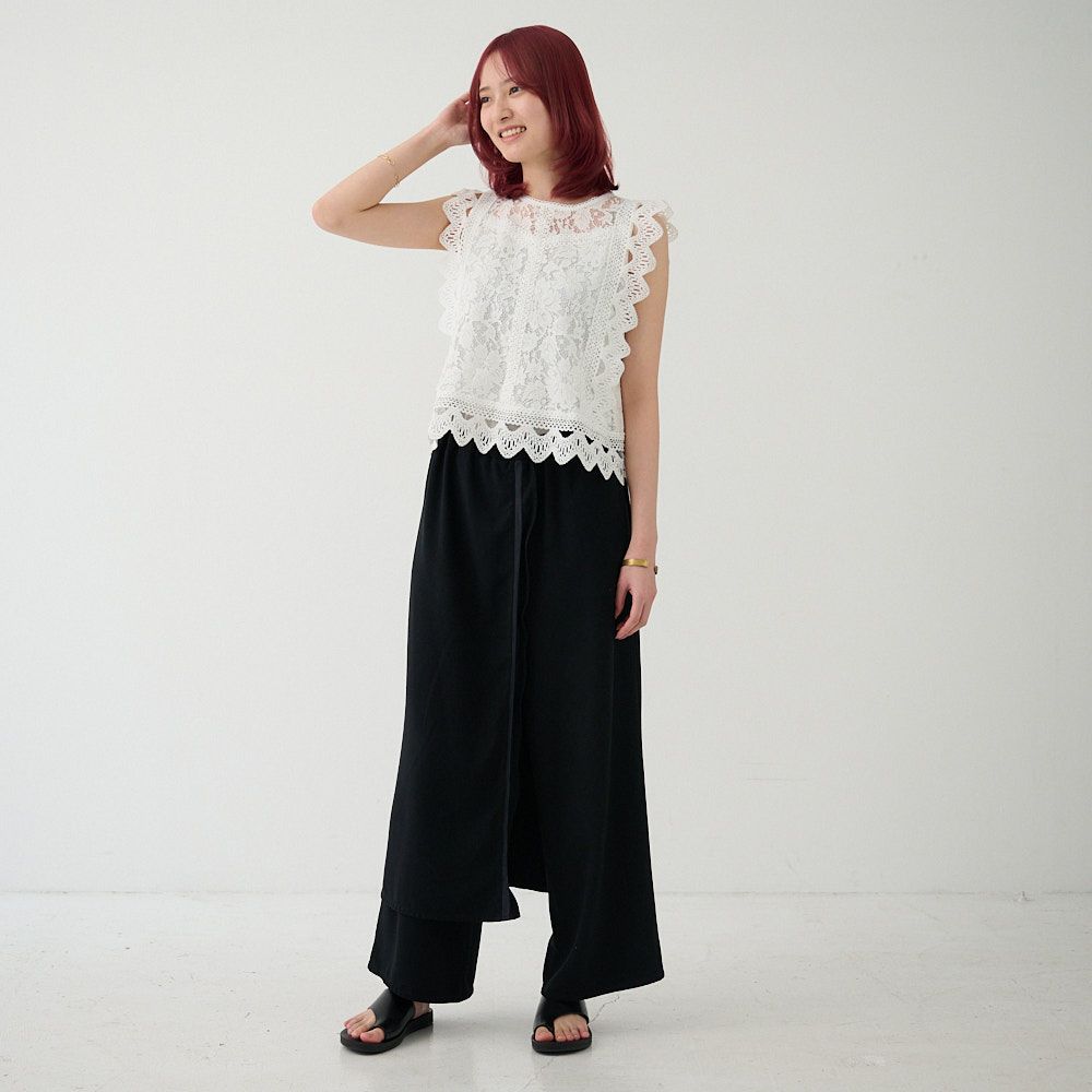レディースエプロンワイドパンツブラック
