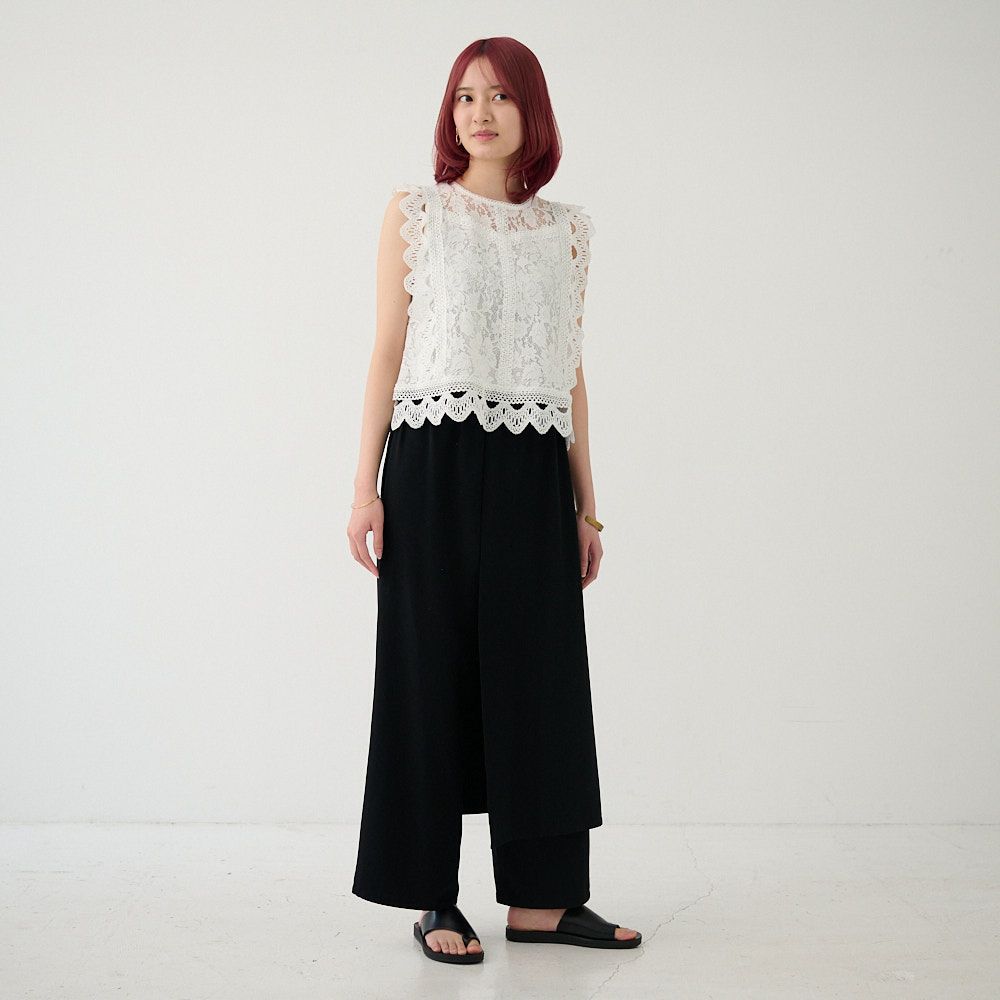 レディースエプロンワイドパンツブラック