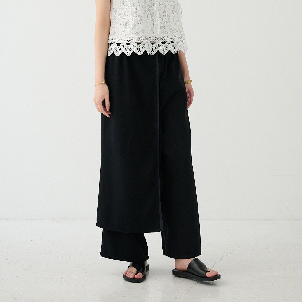レディースエプロンワイドパンツブラック