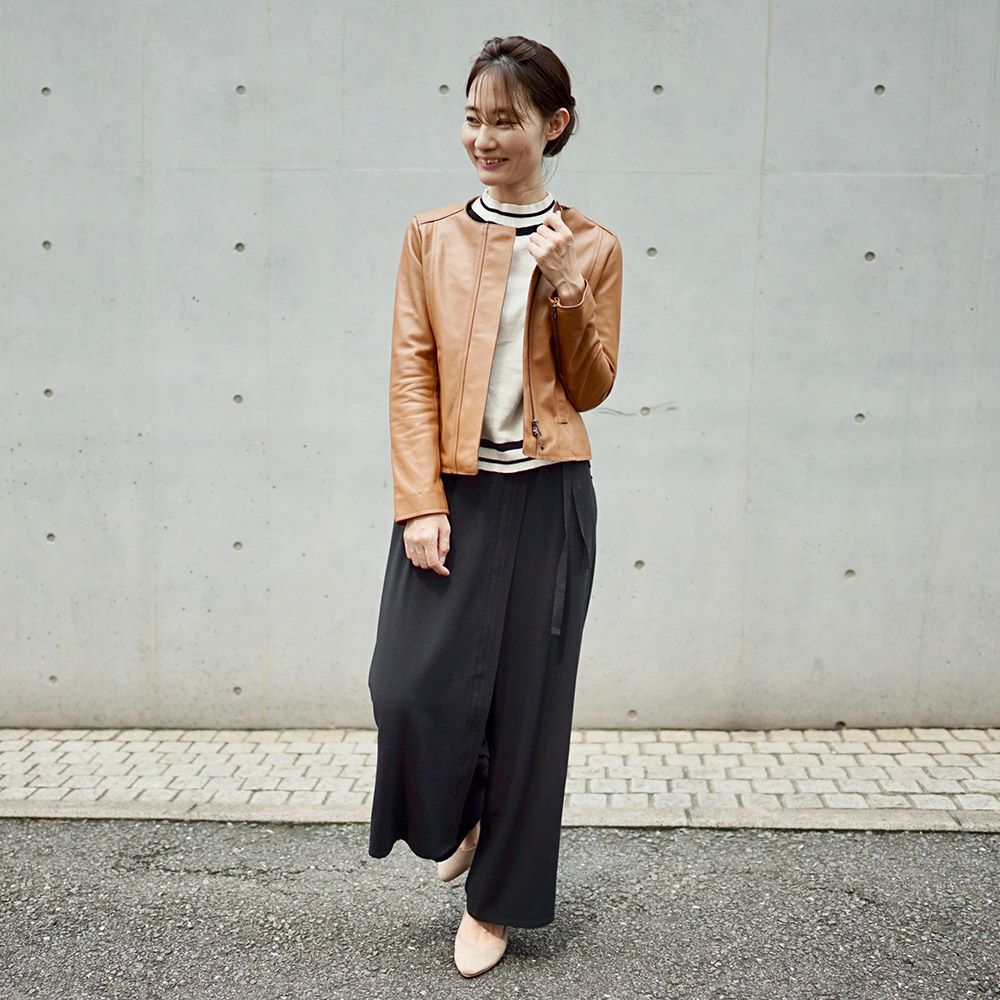 レディースエプロンワイドパンツブラック