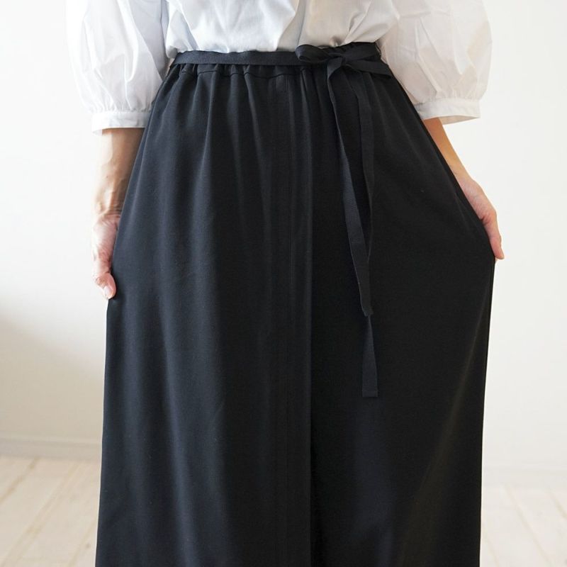 レディースエプロンワイドパンツブラック