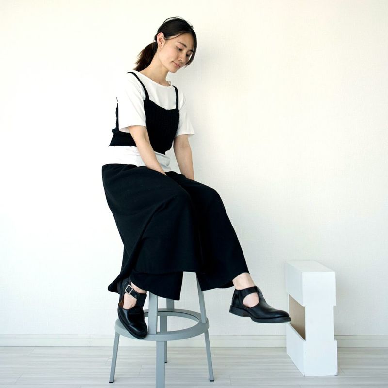 レディースエプロンワイドパンツブラック