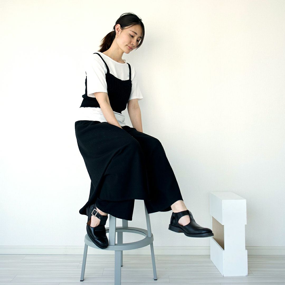 レディースエプロンワイドパンツブラック