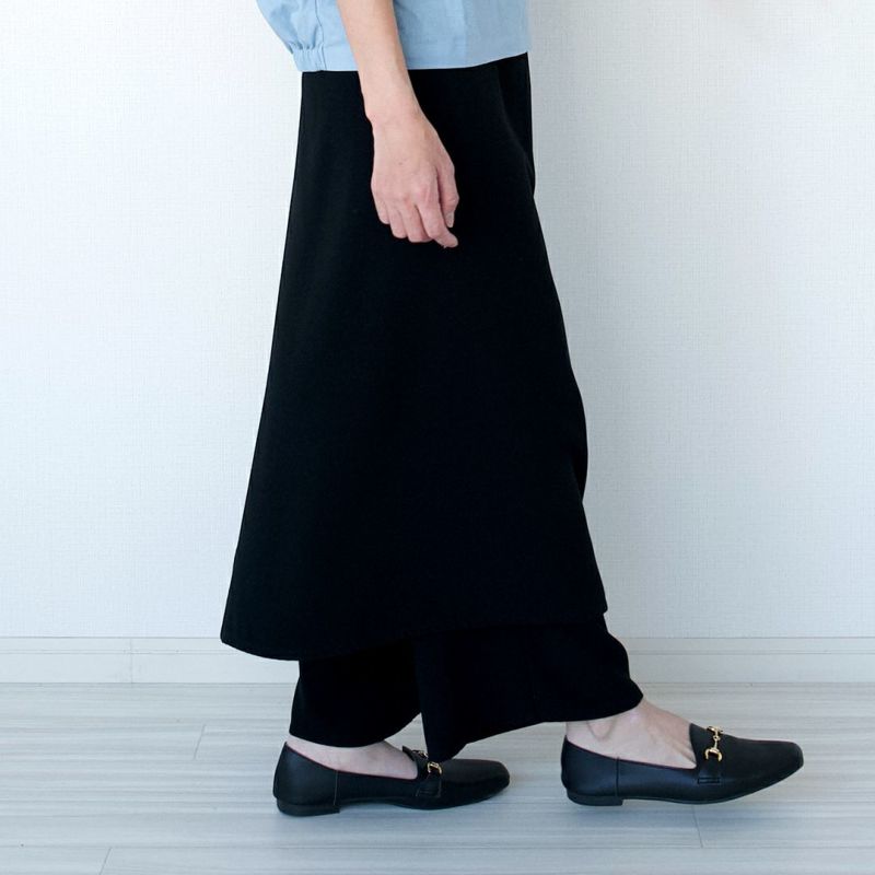 レディースエプロンワイドパンツブラック