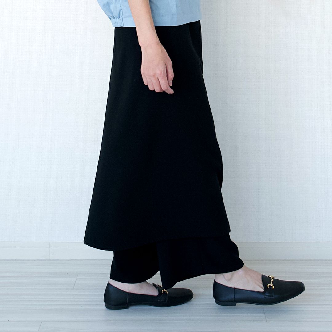 レディースエプロンワイドパンツブラック