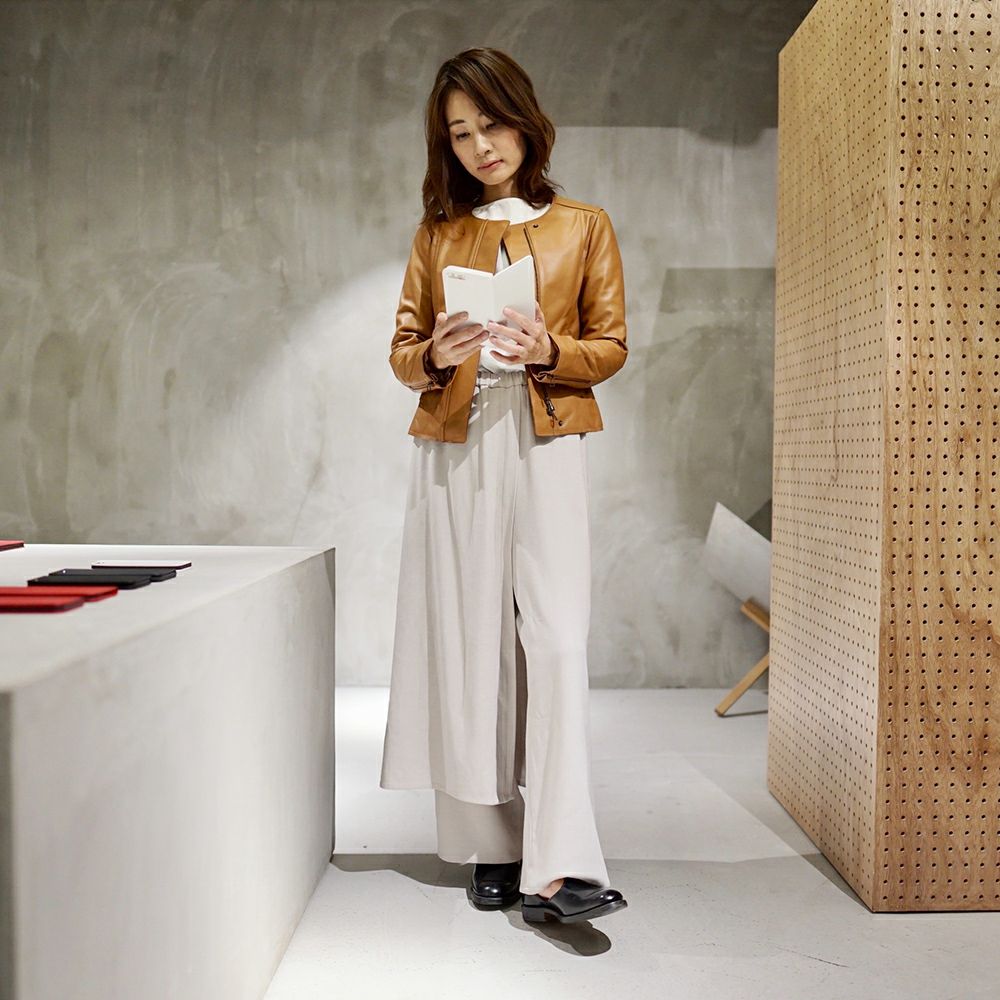 ラムレザー本革ノーカラージャケットレディース