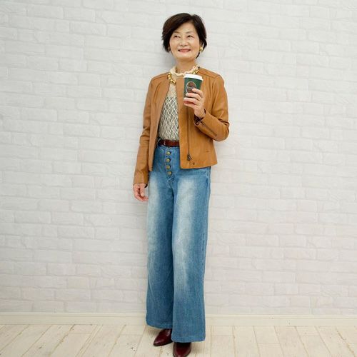 ラムレザー本革ノーカラージャケットレディース