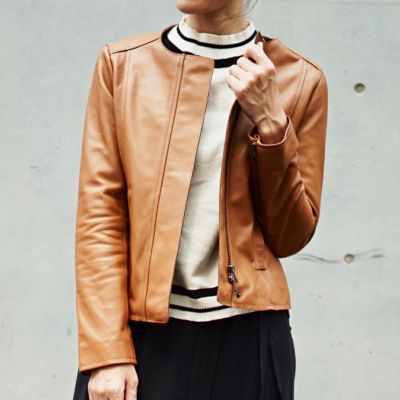 ラムレザー ノーカラージャケットブルゾン(キャメル) | もりのがっこう公式
