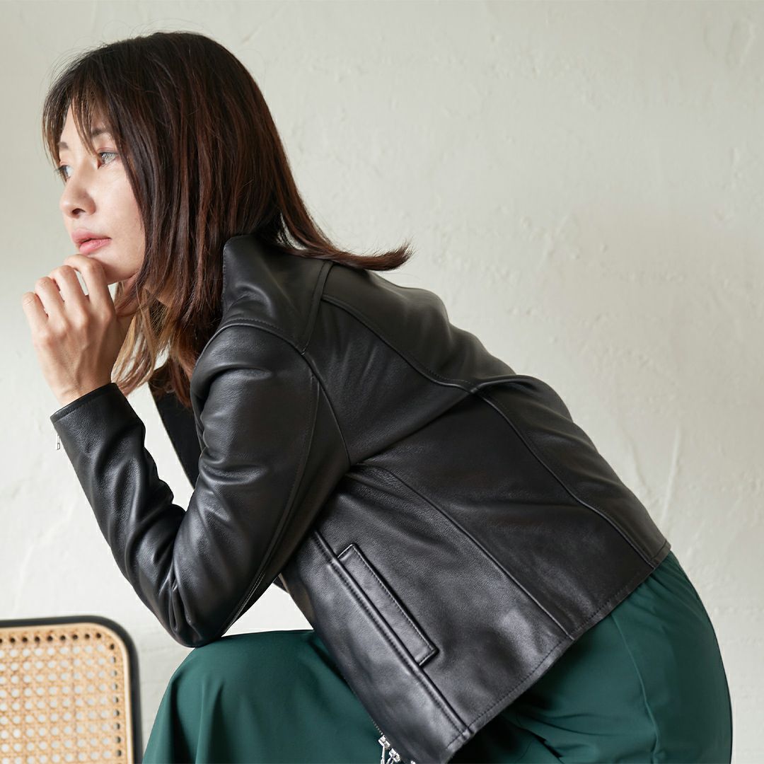 ラムレザー ノーカラージャケットブルゾン(ブラック) | もりのがっこう公式 