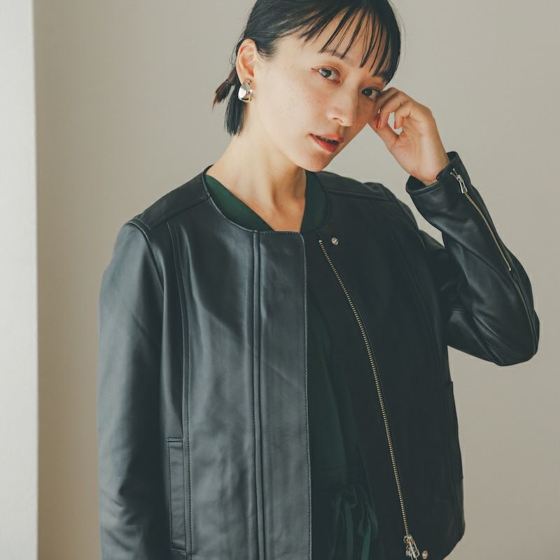 ラムレザー ノーカラージャケットブルゾン(ブラック) | もりのがっこう公式 