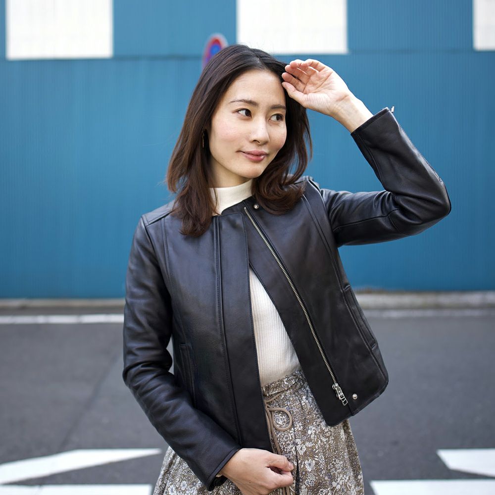 本革ラムレザージャケット黒ブラック レディース