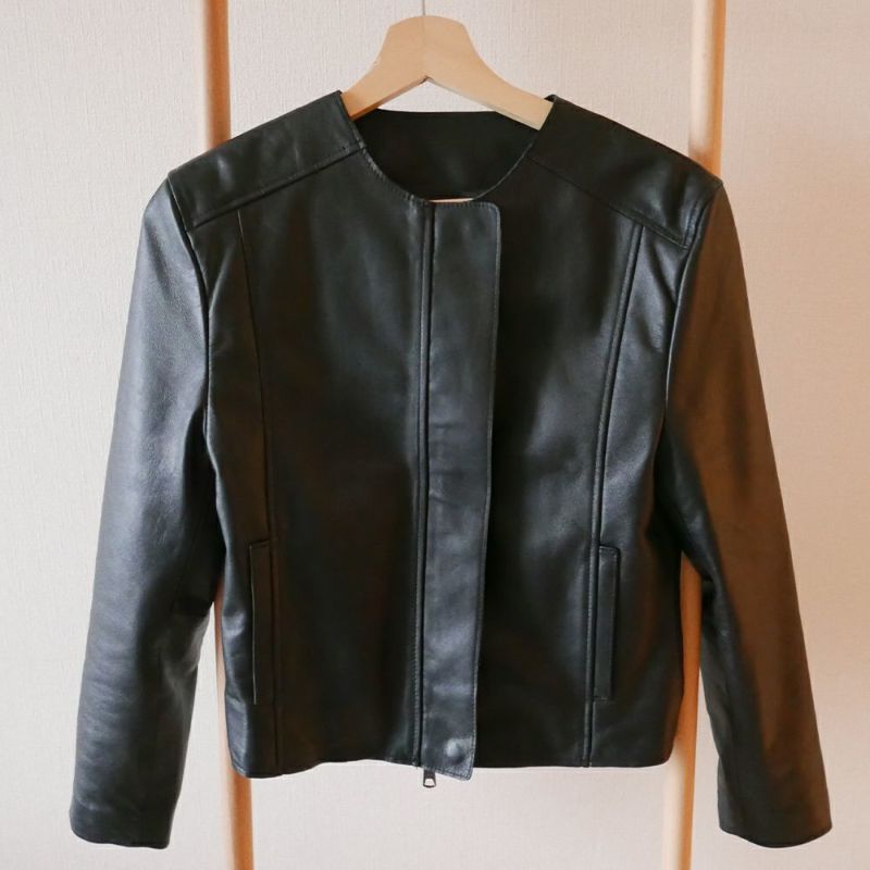 本革ラムレザージャケット黒ブラック レディース