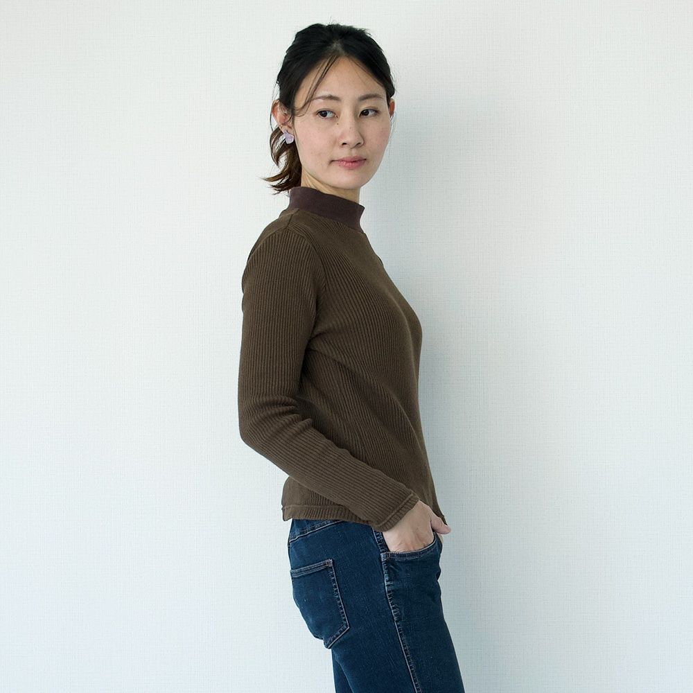 コットンニットハイネック長袖トップスレディース