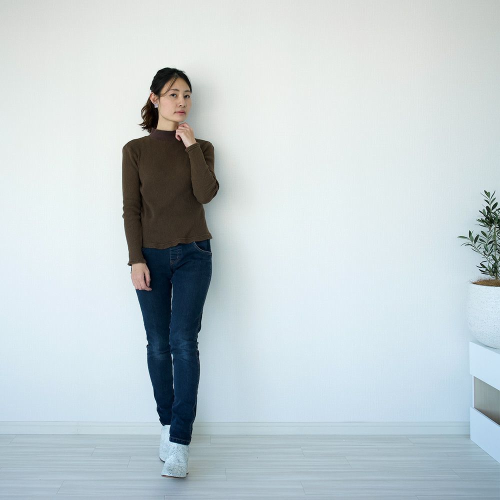 コットンニットハイネック長袖トップスレディース