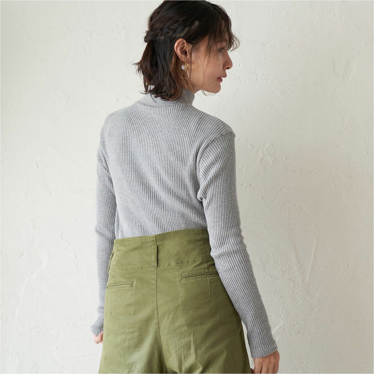 ハイネック定番グレータートルネック天然コットン