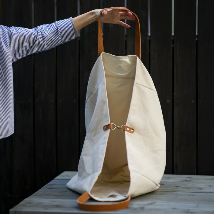 本革持ち手キャンパスビッグトートバッグ