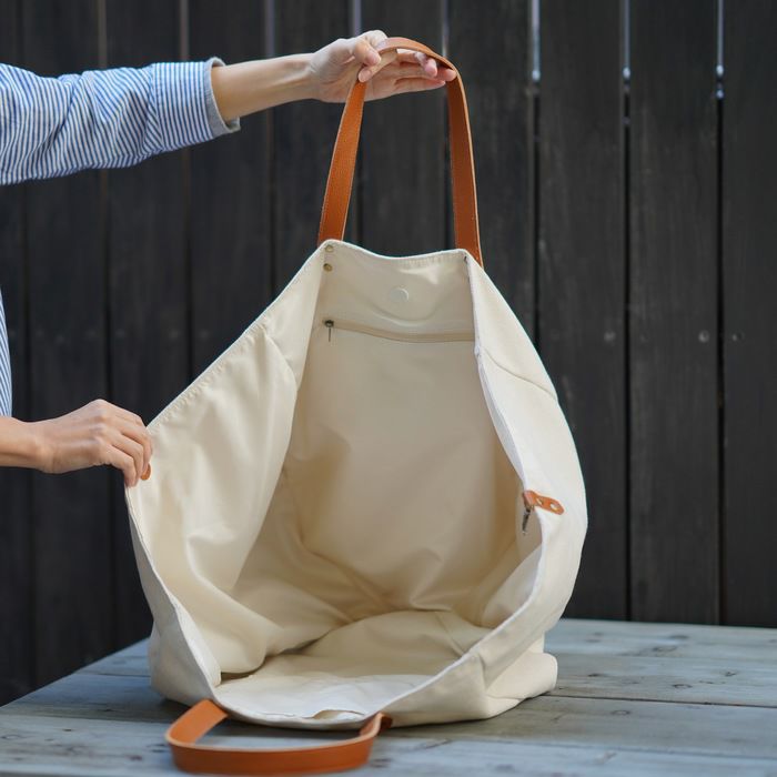 本革持ち手キャンパスビッグトートバッグ