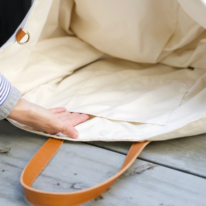 本革持ち手キャンパスビッグトートバッグ