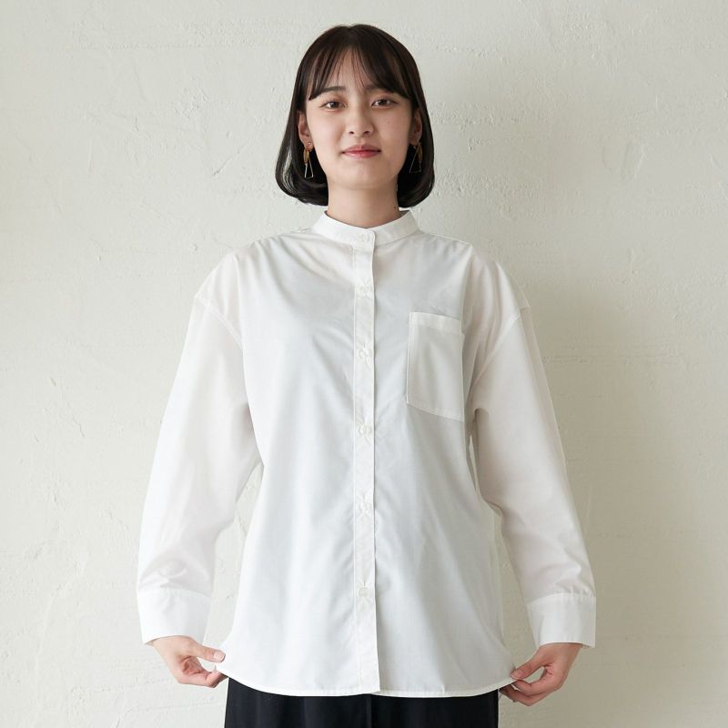 スタンドカラーシャツ ホワイト デザインシャツ 長袖 BD15 - シャツ