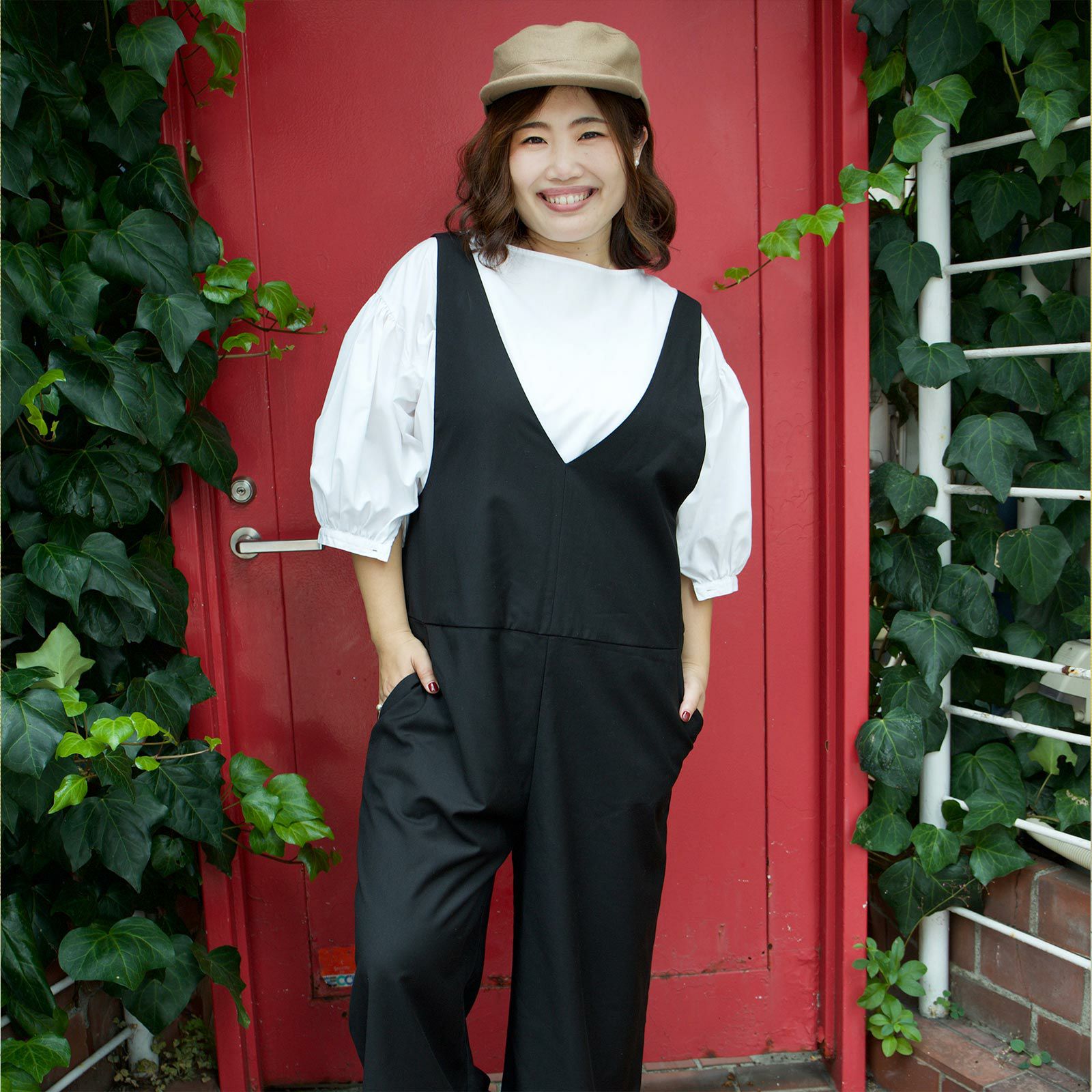 もりのがっこう 大人可愛い サロペットパンツ 大きいサイズブラック