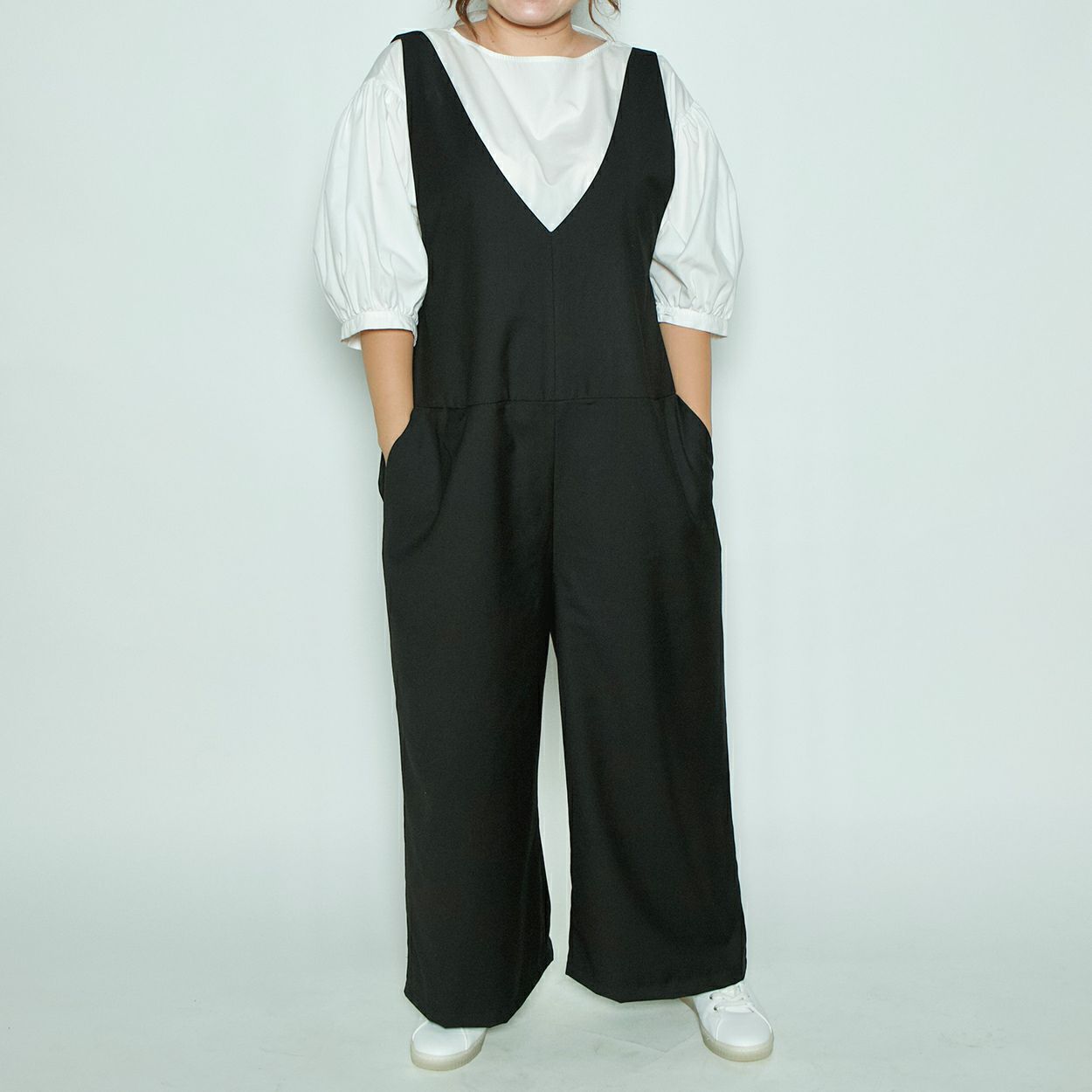 もりのがっこう 大人可愛い サロペットパンツ 大きいサイズブラック