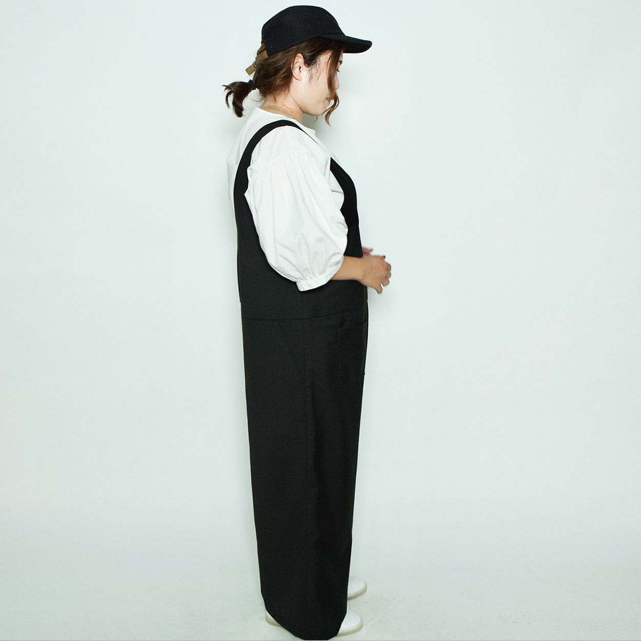 もりのがっこう 大人可愛い サロペットパンツ 大きいサイズブラック