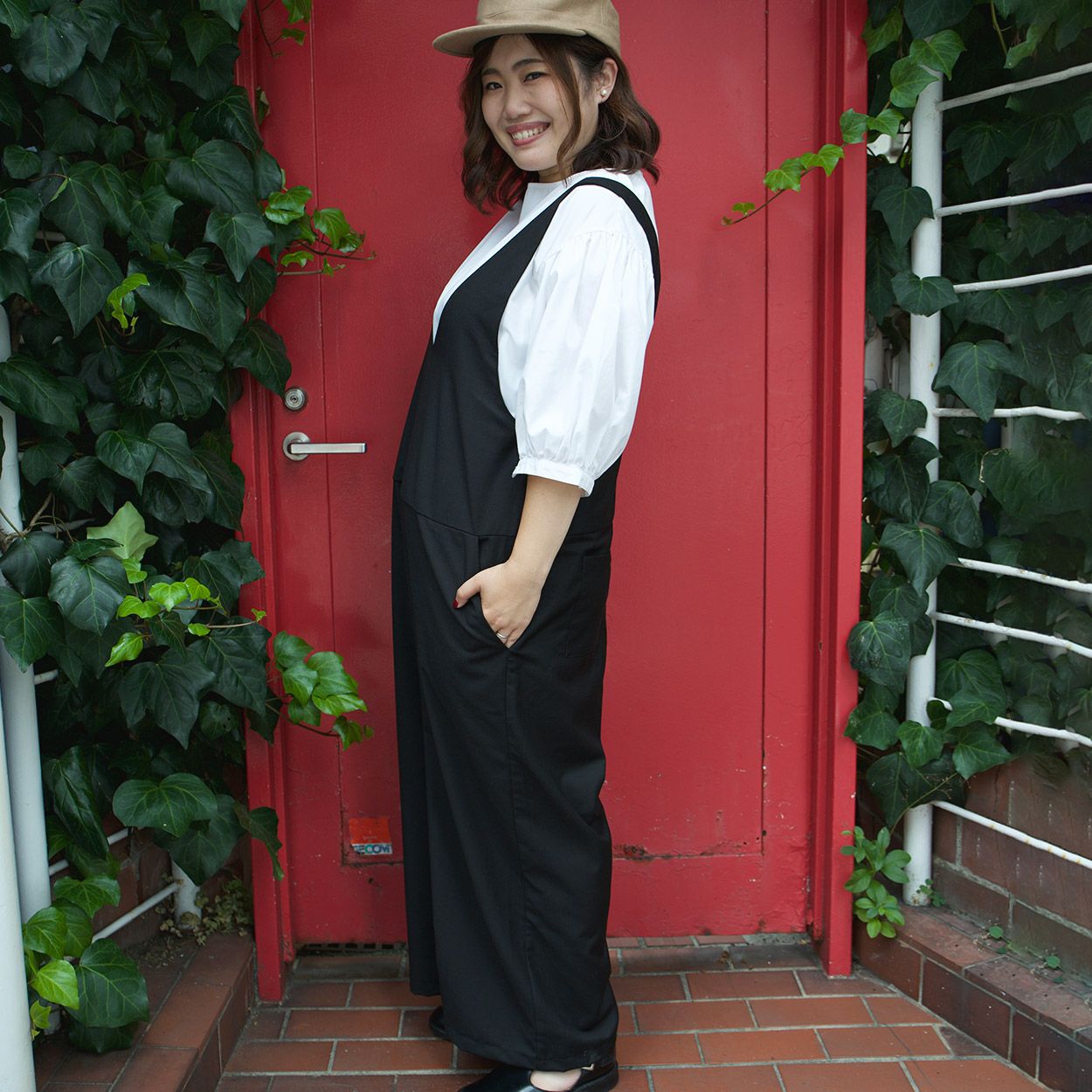 もりのがっこう 大人可愛い サロペットパンツ 大きいサイズブラック