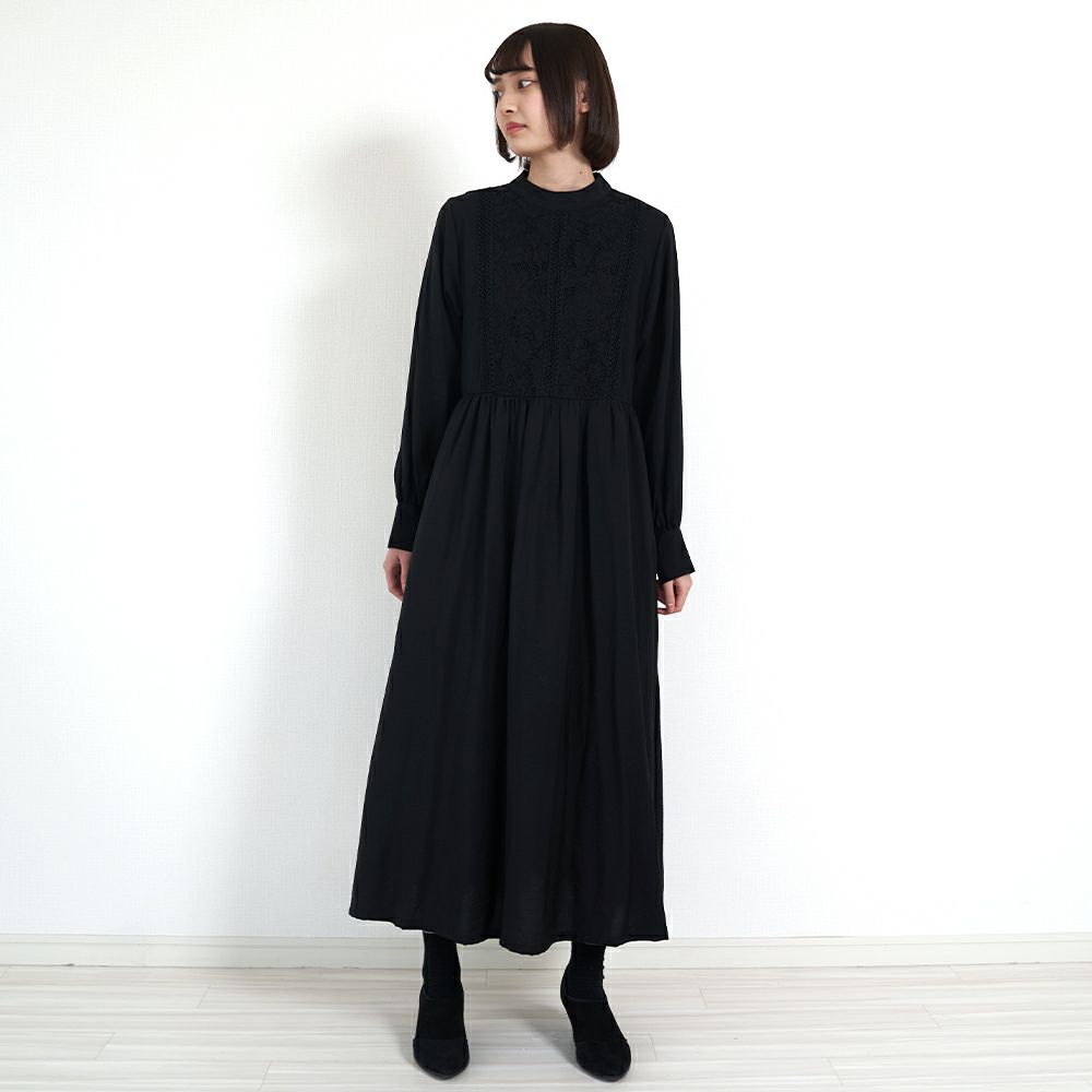 レースが可愛いフォーマル長袖ワンピースドレス(ブラック) | もりのが  