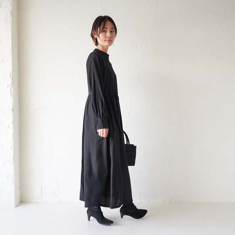 レースが可愛いフォーマル長袖ワンピースドレス(ブラック) | もりのが 