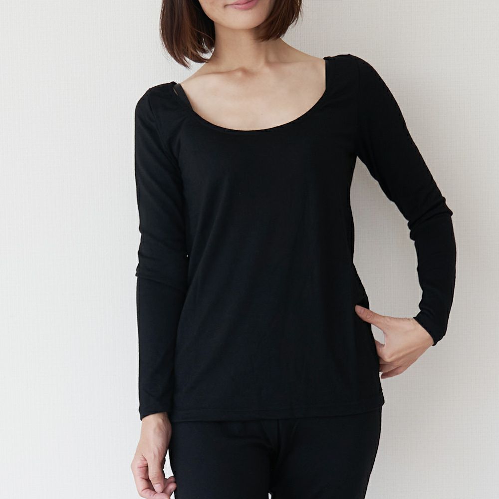 メリノウール暖かトップスレディースブラック