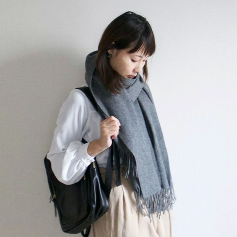 ウール100％大判ストール柔らかチャコールグレー