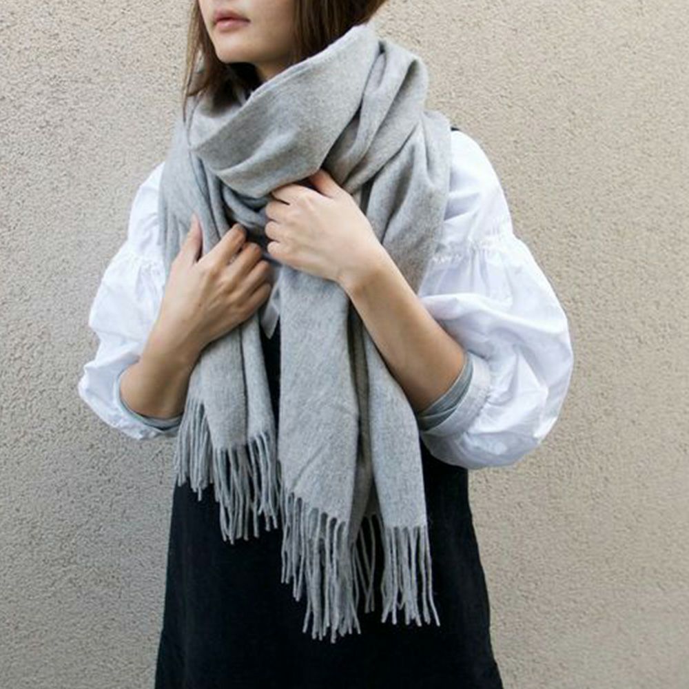 ウール100％大判ストール柔らかライトグレー