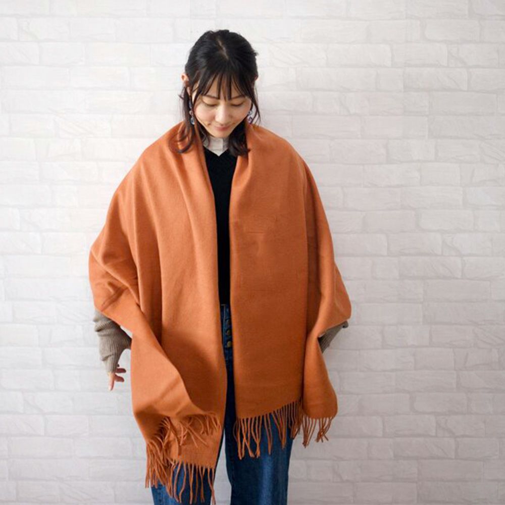 ウール100％大判ストールキャメルブラウン