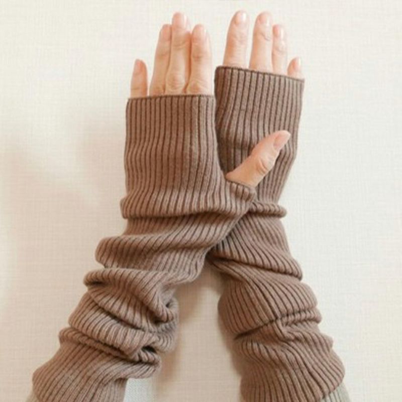 ハンドウォーマーロングタイプモカ茶指先カット