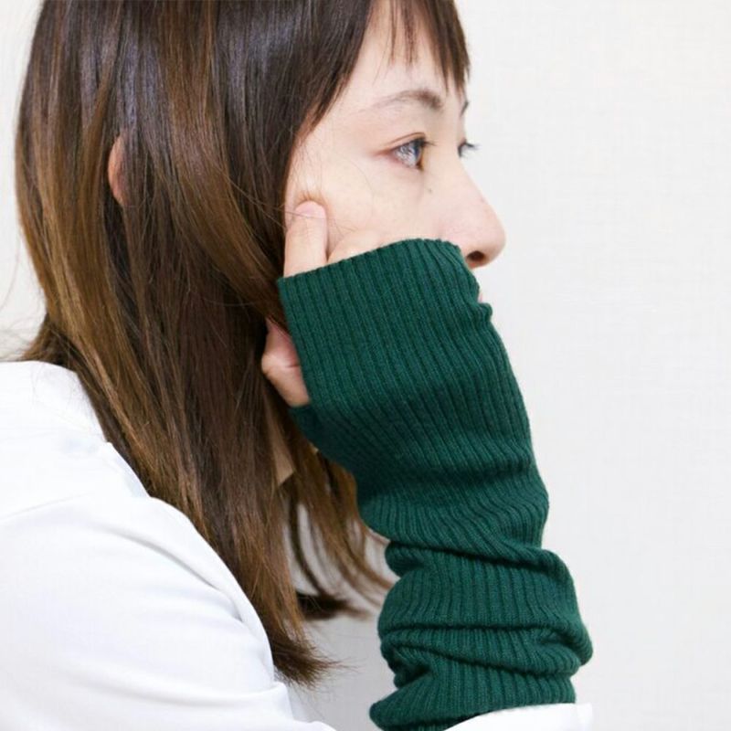 ハンドウォーマーロングタイプグリーン指先カット