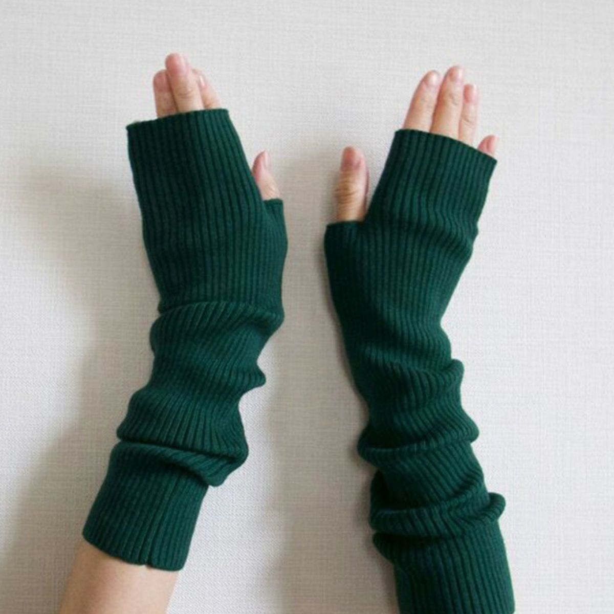 ハンドウォーマーロングタイプグリーン指先カット