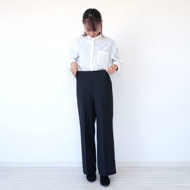 伸びるウエストゴムブラックワイドパンツ