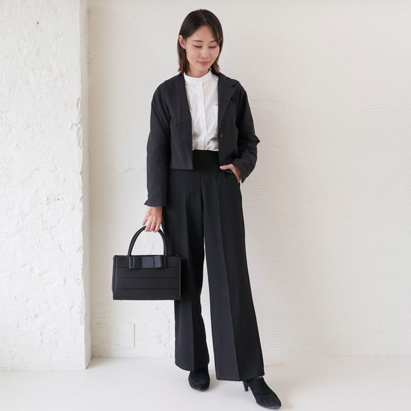 ストレッチ入学式卒業式パンツスーツ黒ママ